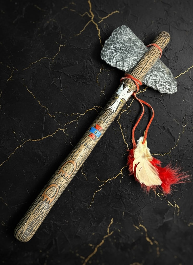 Handcrafted Tribal Style Ceramic Tomahawk Axe Decorative Stone Look Weapon - 3