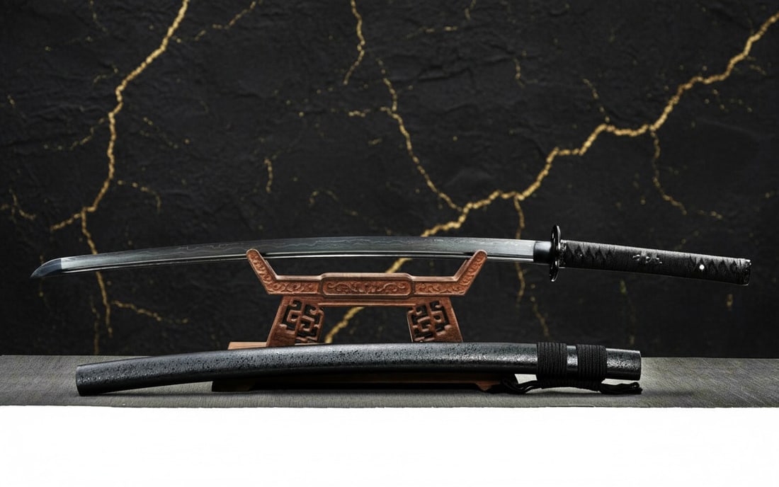 Hand-Forged Damascus Steel Full Tang Katana Sharp Black Samurai Sword - 8