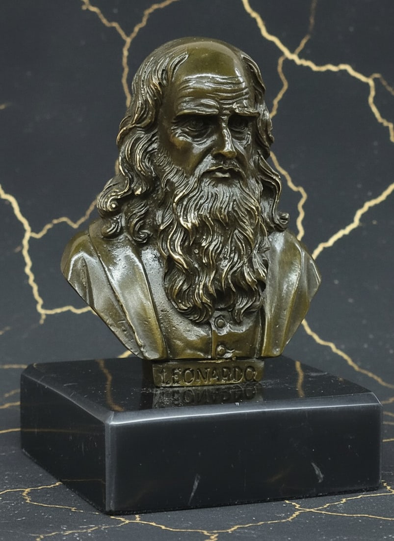 Leonardo da Vinci Bronze Bust Master Painter Sculpture Fisher Fine Art Decor - 2