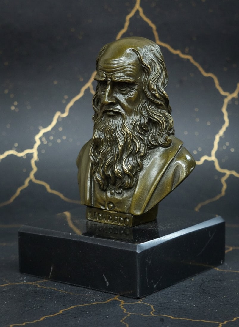 Leonardo da Vinci Bronze Bust Master Painter Sculpture Fisher Fine Art Decor - 3