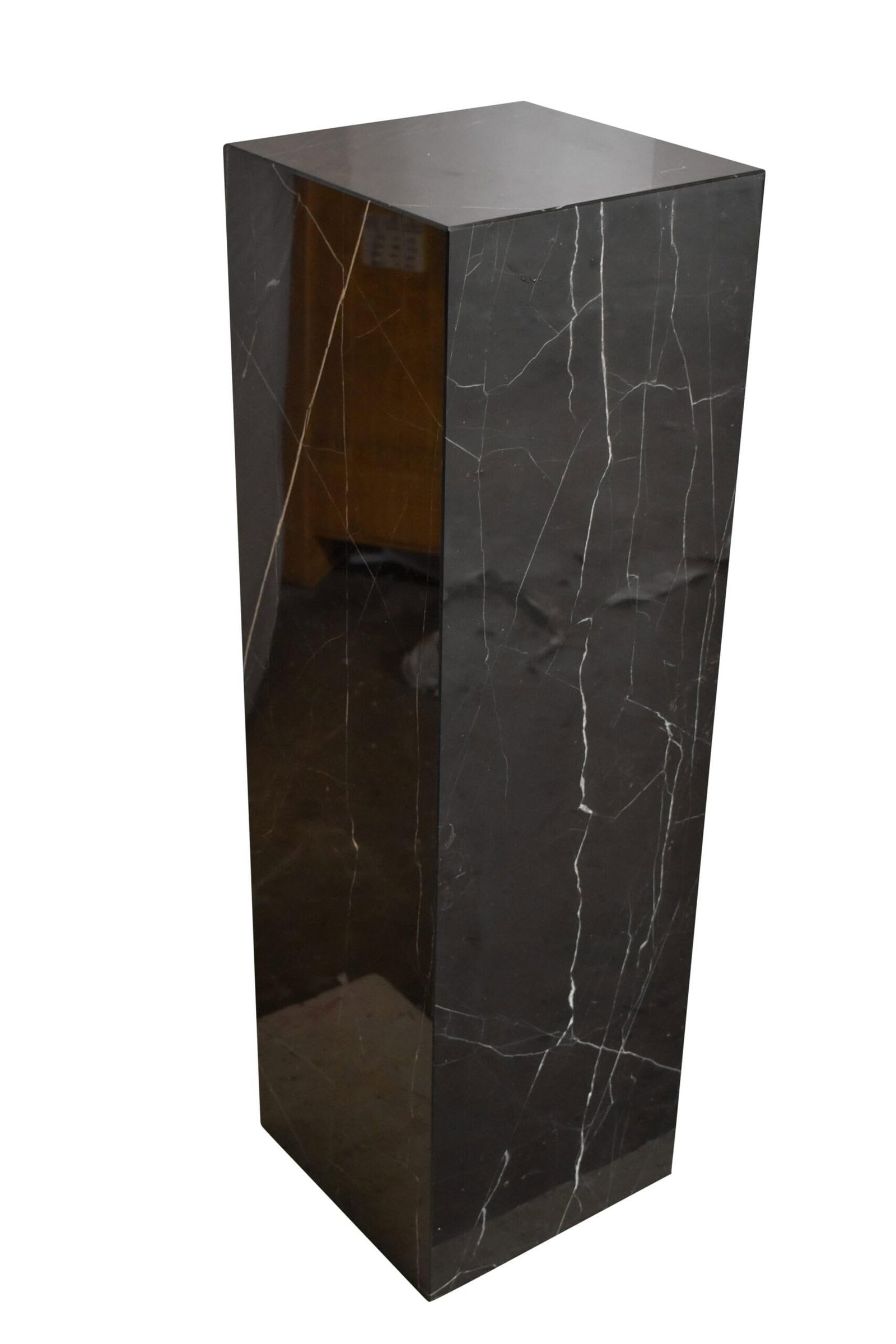 Pedestal For Artwork, Modern Black and White Marble Stone 12" x 12" x 39"H: Title:Pedestal For Artwork, Modern Black and White Marble Stone 12" x 12" x 39"H Description:Introducing the sleek and modern look black and white marble stone pedestal - the perfect way to elevate yo