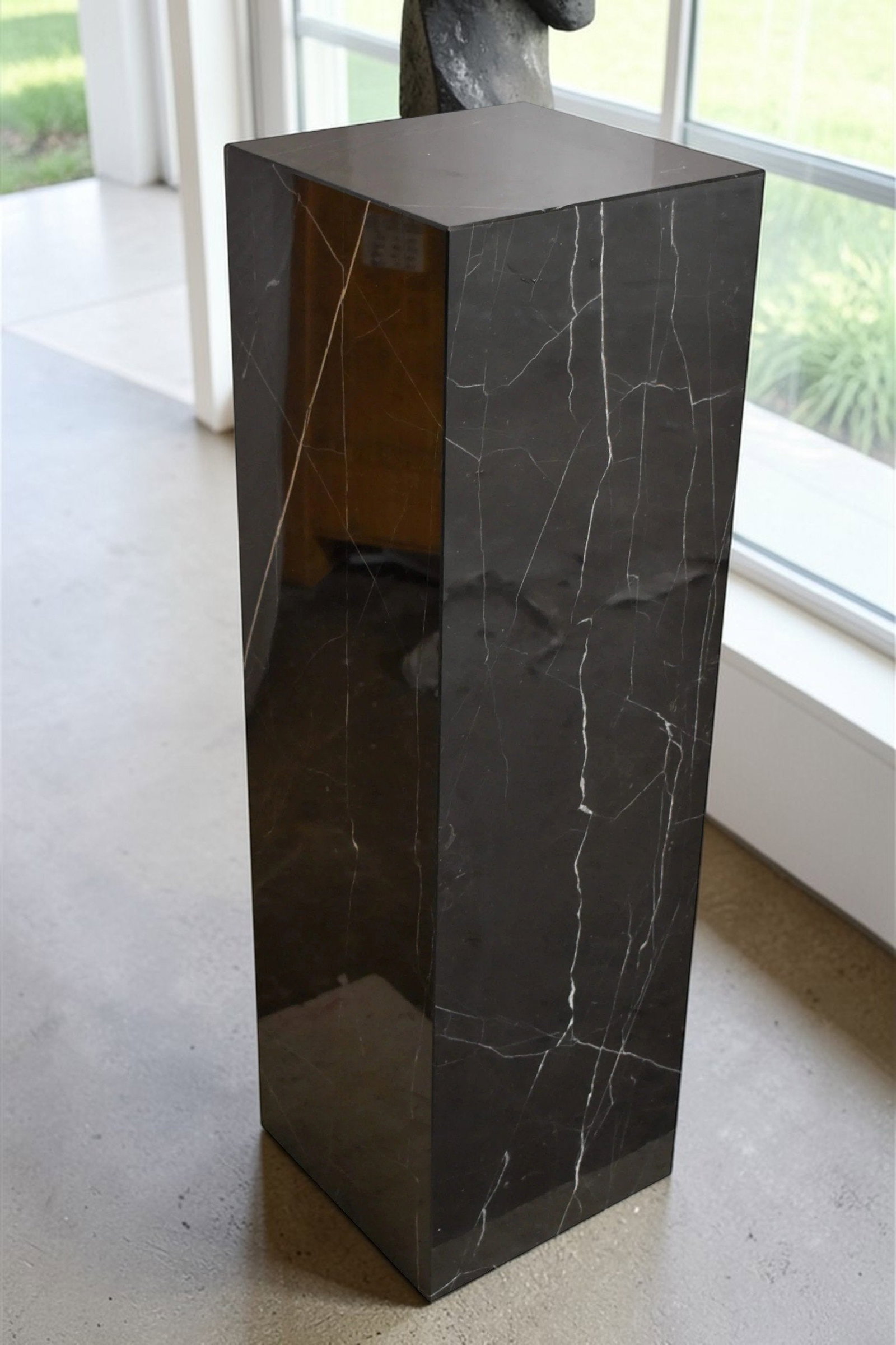 Pedestal For Artwork, Modern Black and White Marble Stone 12" x 12" x 39"H - 2