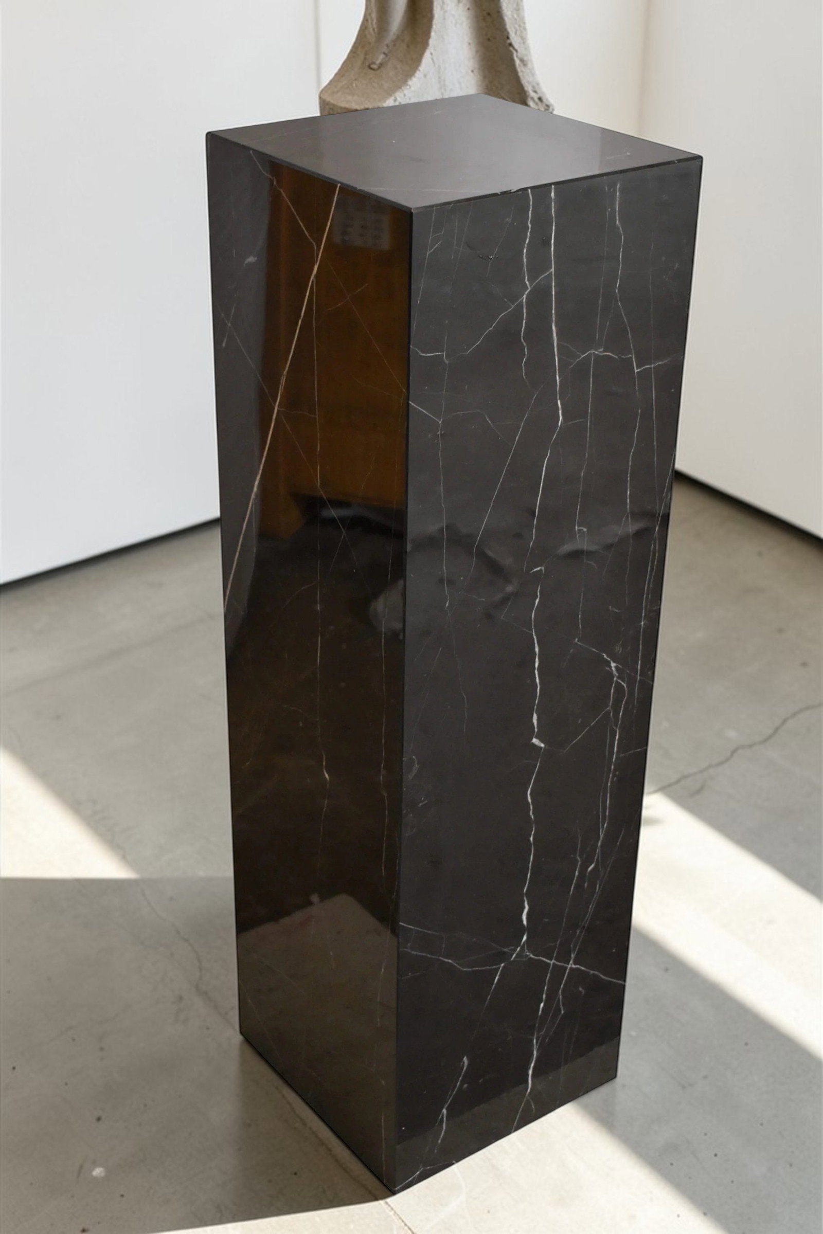 Pedestal For Artwork, Modern Black and White Marble Stone 12" x 12" x 39"H - 3