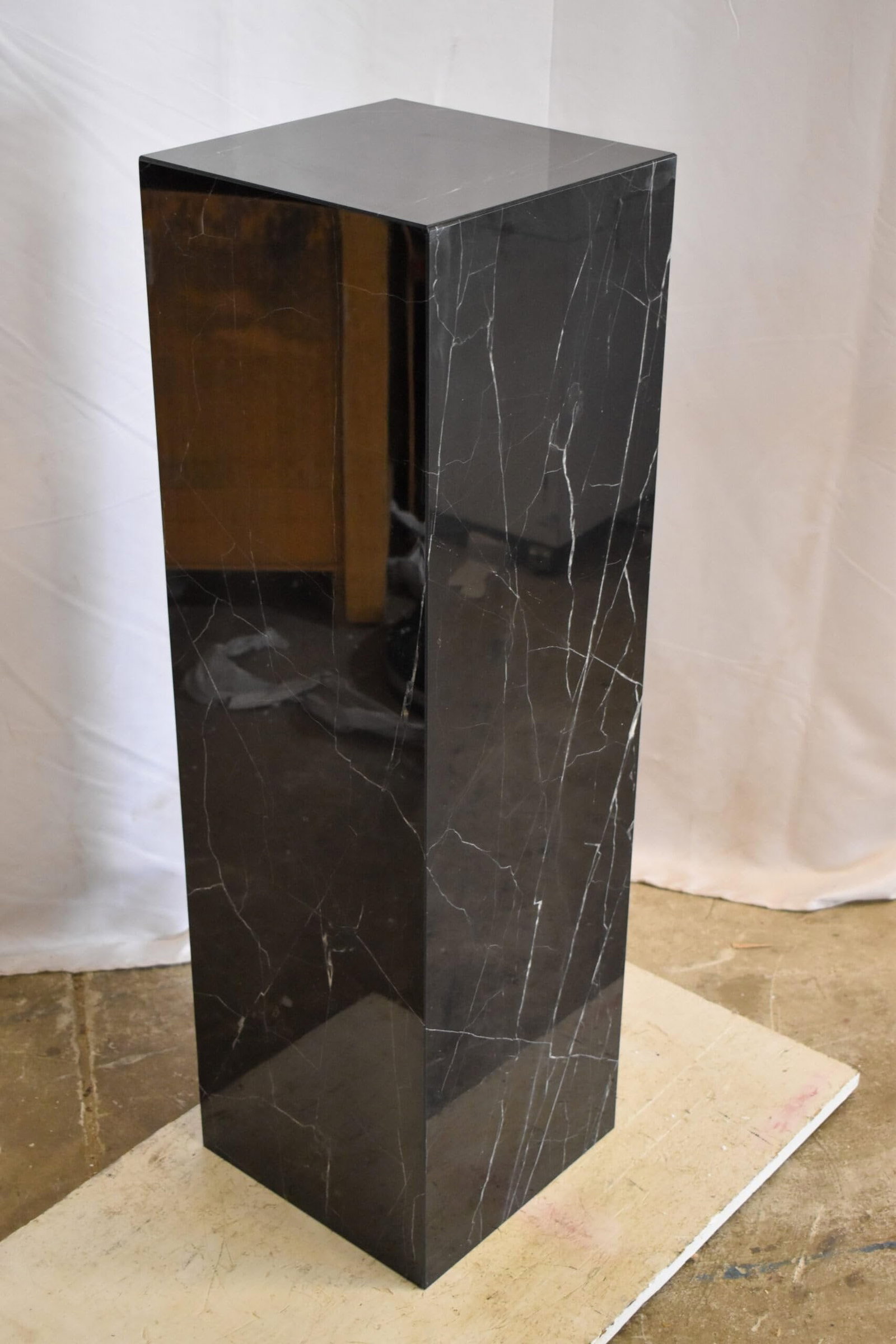Pedestal For Artwork, Modern Black and White Marble Stone 12" x 12" x 39"H - 8