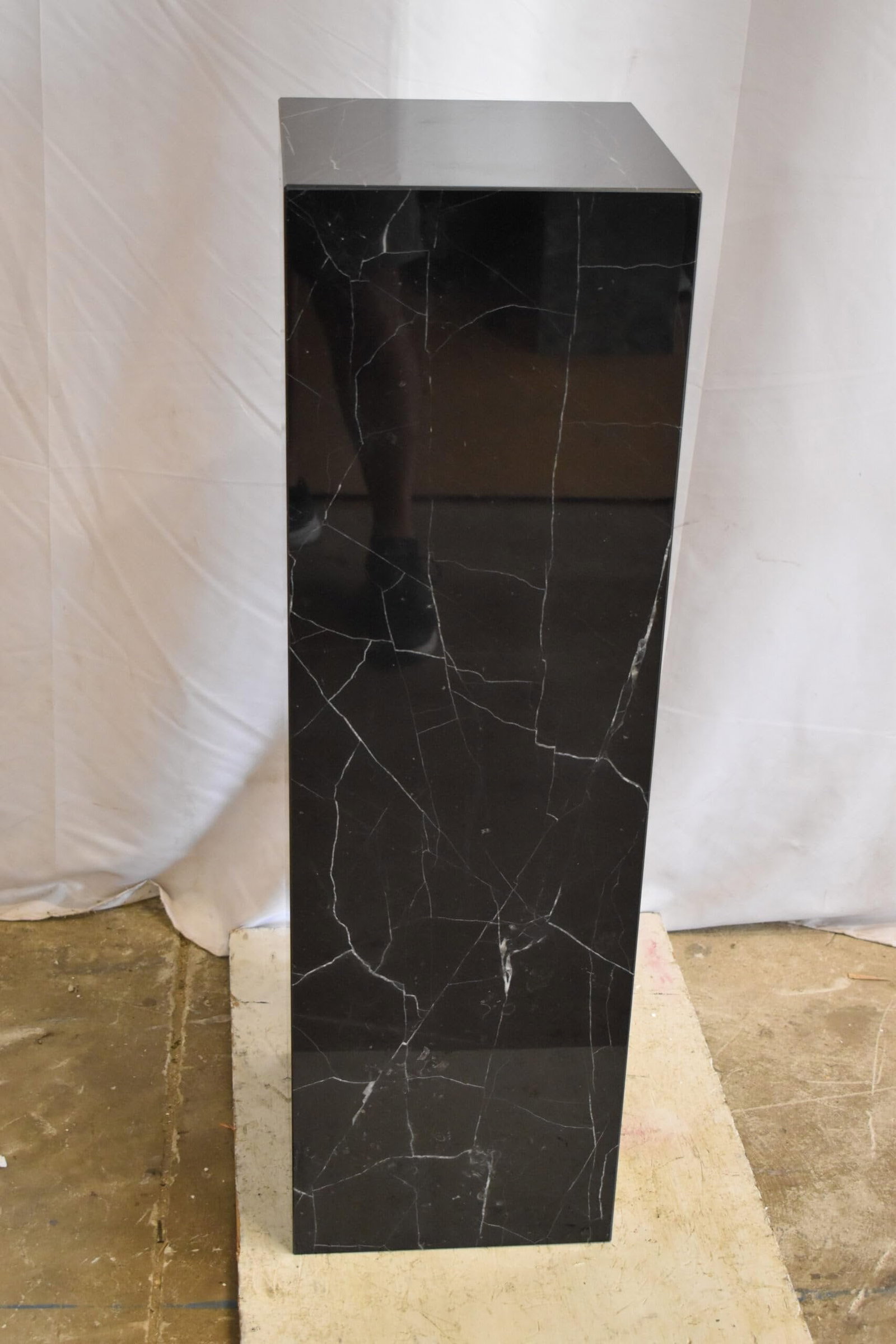 Pedestal For Artwork, Modern Black and White Marble Stone 12" x 12" x 39"H - 9
