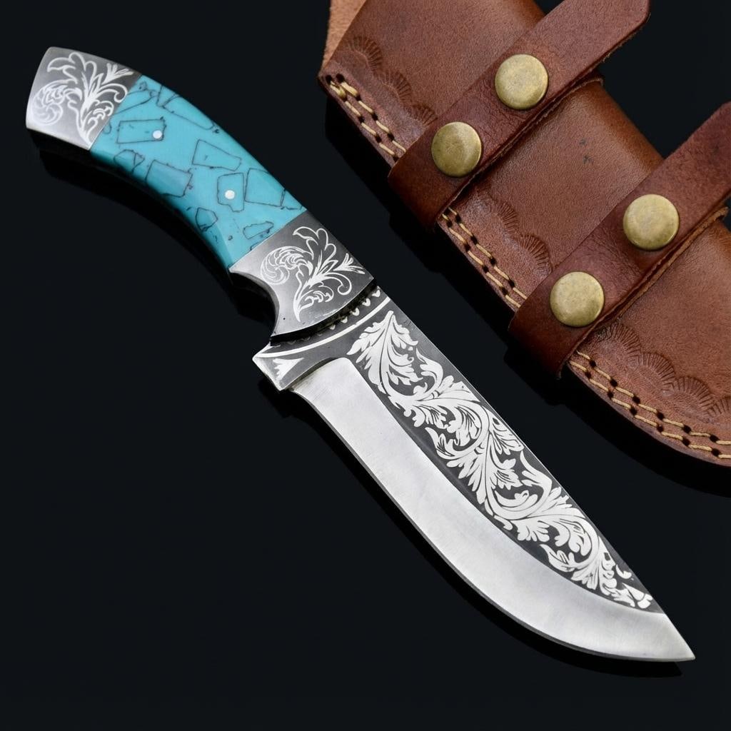 Handmade Hunting Knife 10" Carbon Steel Blade for Camping and Tactical Use w/ Sheath - 3