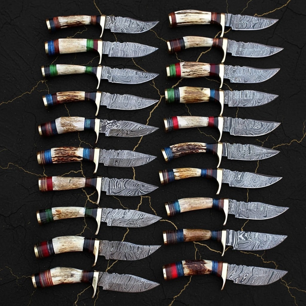 20pc Handmade Damascus Steel 6" Stag Horn Fixed Blade Knife Set USA Craft (1 of 5)