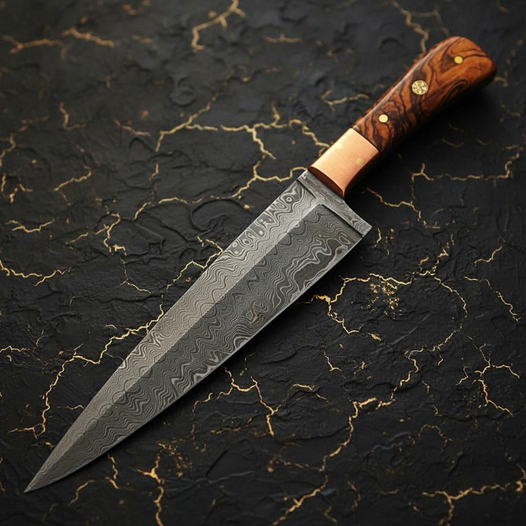 12" Custom Damascus Chef Knife White Deer Olive Wood Handle Handmade - 2