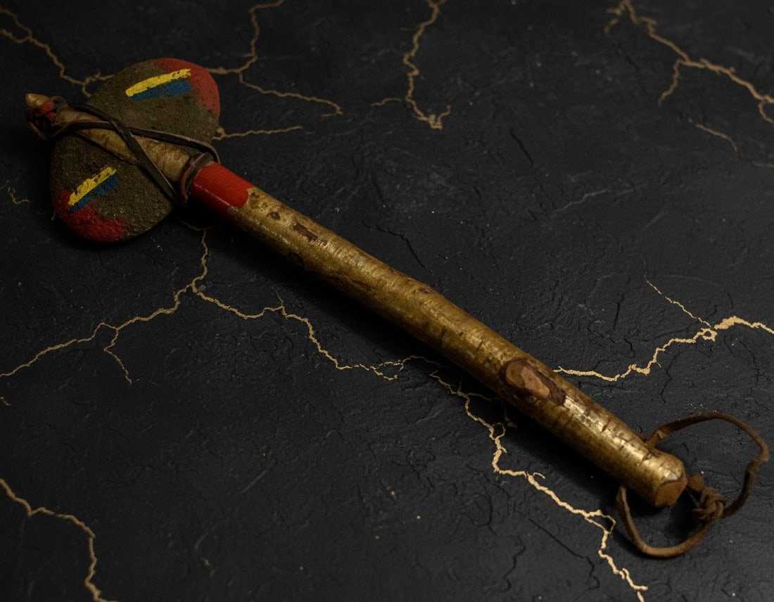 14.5" Hand-Painted Ceremonial Tomahawk Wood and Stone Indigenous Axe (1 of 7)