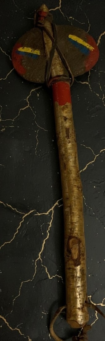 14.5" Hand-Painted Ceremonial Tomahawk Wood and Stone Indigenous Axe - 2