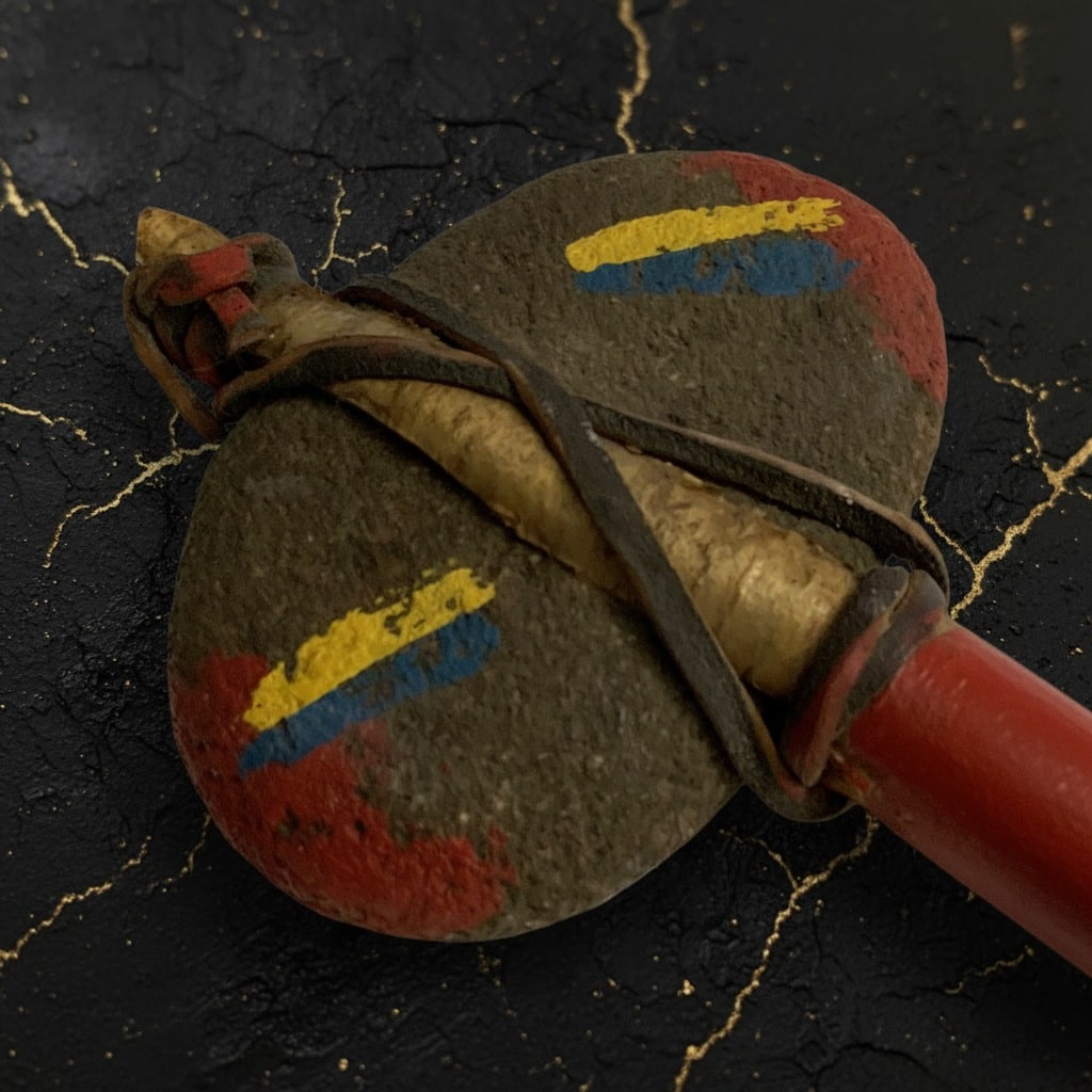 14.5" Hand-Painted Ceremonial Tomahawk Wood and Stone Indigenous Axe - 3