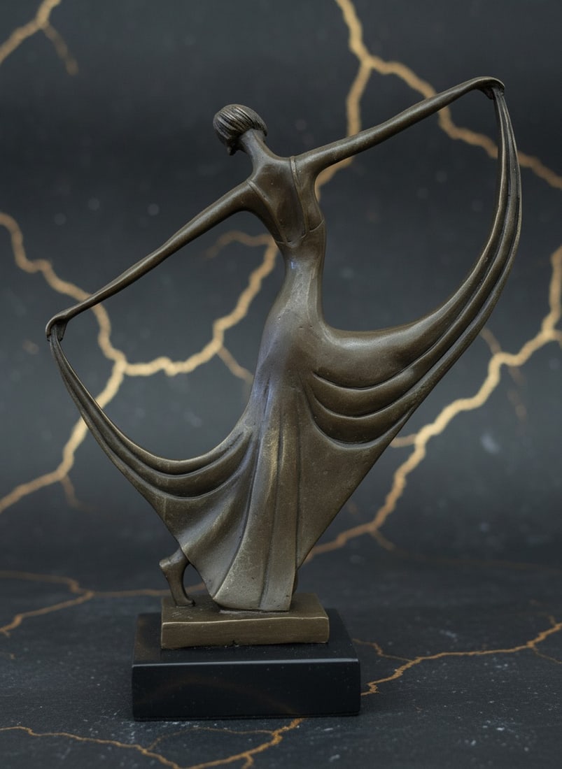 Elegant Bronze Art Nouveau Dancer Figurine Signed Milo Sculpture Statue - 2