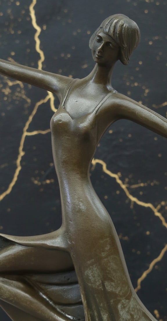Elegant Bronze Art Nouveau Dancer Figurine Signed Milo Sculpture Statue - 3