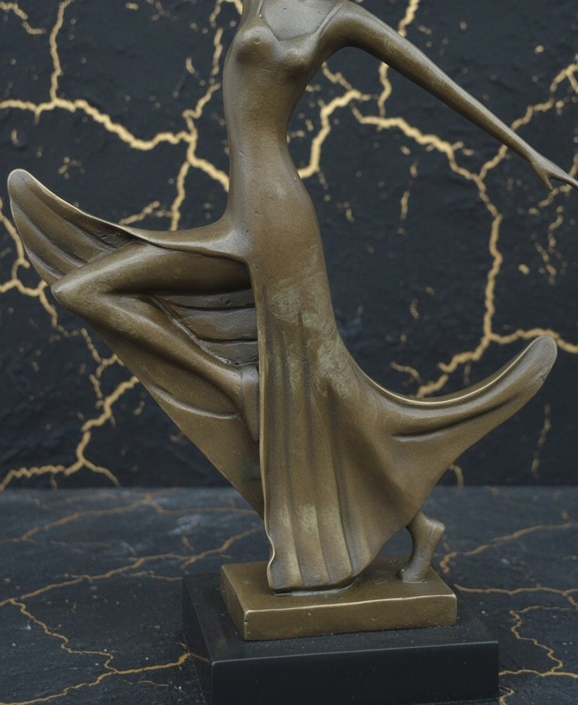 Elegant Bronze Art Nouveau Dancer Figurine Signed Milo Sculpture Statue - 5