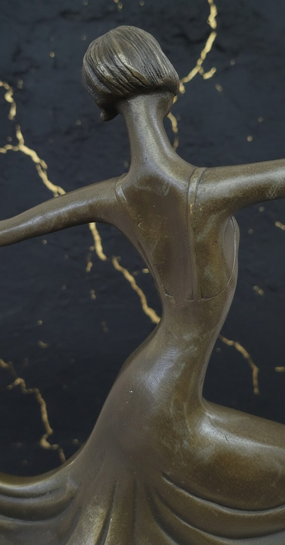 Elegant Bronze Art Nouveau Dancer Figurine Signed Milo Sculpture Statue - 6