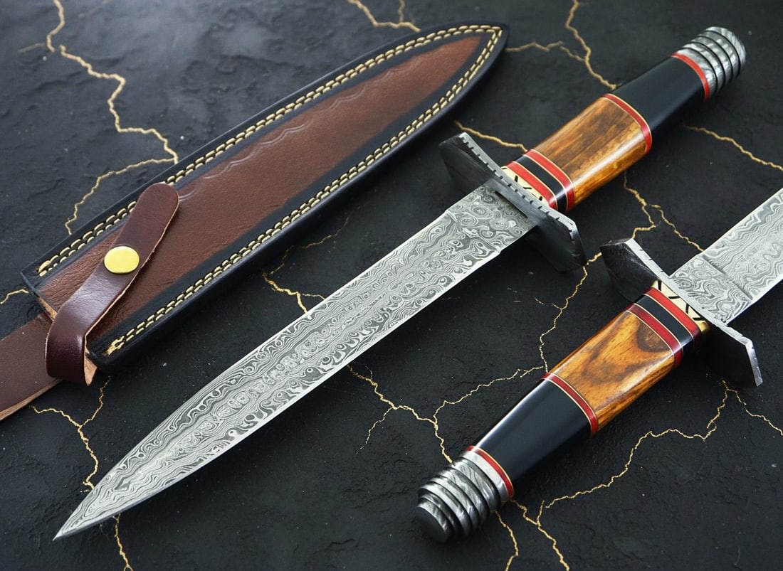 15" Damascus Steel Bowie Knife Hand Forged Wood Handle Hunting Camping Tool (1 of 7)