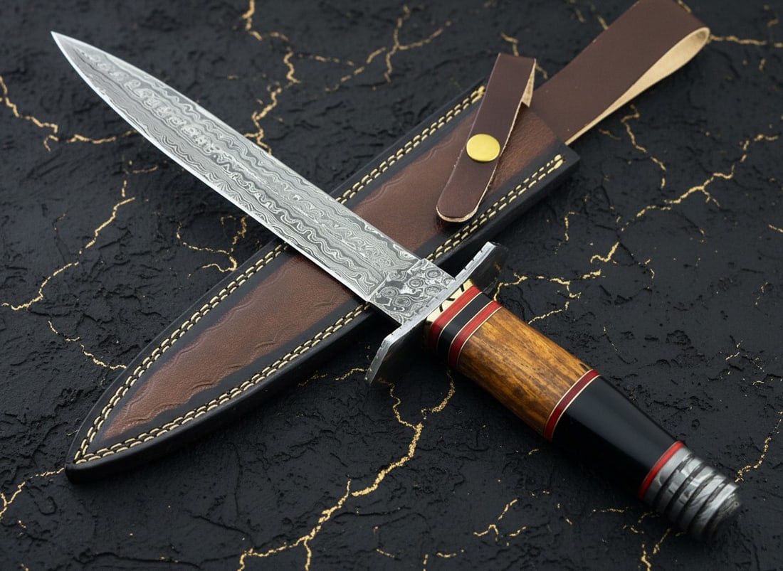15" Damascus Steel Bowie Knife Hand Forged Wood Handle Hunting Camping Tool - 3