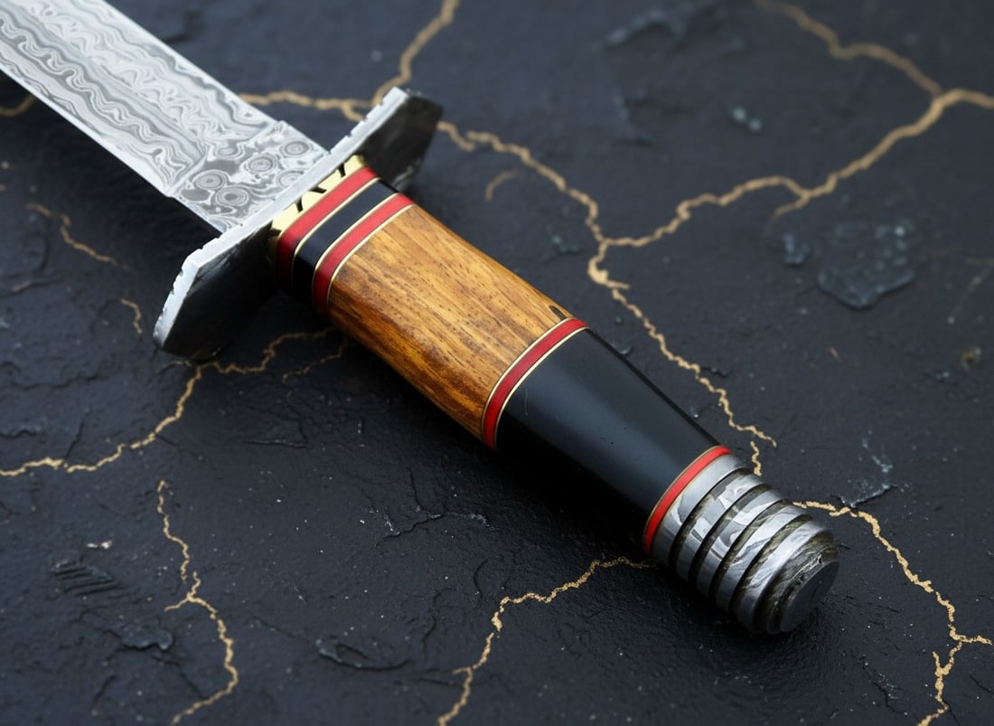 15" Damascus Steel Bowie Knife Hand Forged Wood Handle Hunting Camping Tool - 5
