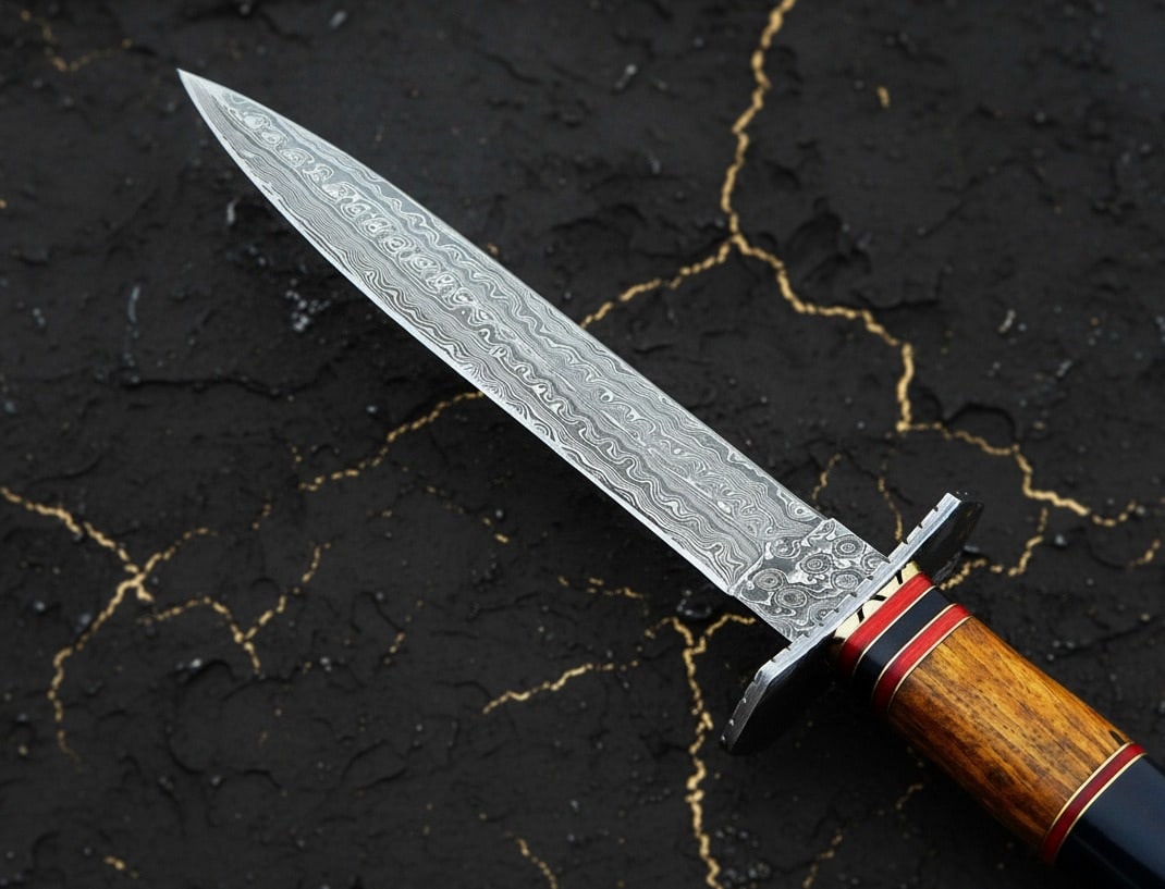 15" Damascus Steel Bowie Knife Hand Forged Wood Handle Hunting Camping Tool - 6