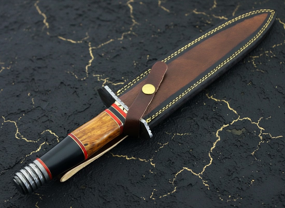 15" Damascus Steel Bowie Knife Hand Forged Wood Handle Hunting Camping Tool - 7