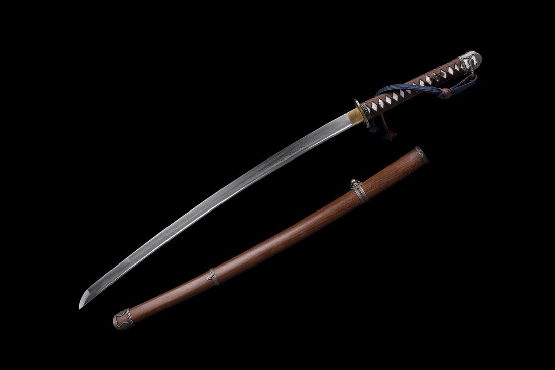 WWII Japanese Pattern 98 Damascus Steel Katana Wood Scabbard Zinc Fittings - 14
