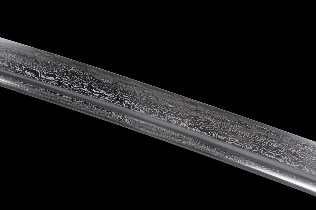 WWII Japanese Pattern 98 Damascus Steel Katana Wood Scabbard Zinc Fittings - 5