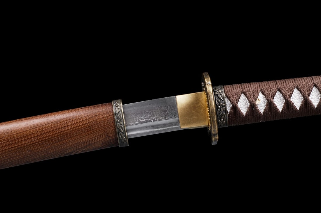 WWII Japanese Pattern 98 Damascus Steel Katana Wood Scabbard Zinc Fittings - 6