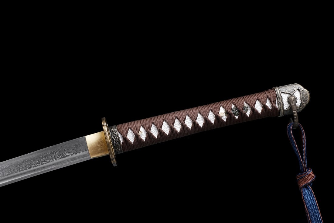 WWII Japanese Pattern 98 Damascus Steel Katana Wood Scabbard Zinc Fittings - 9