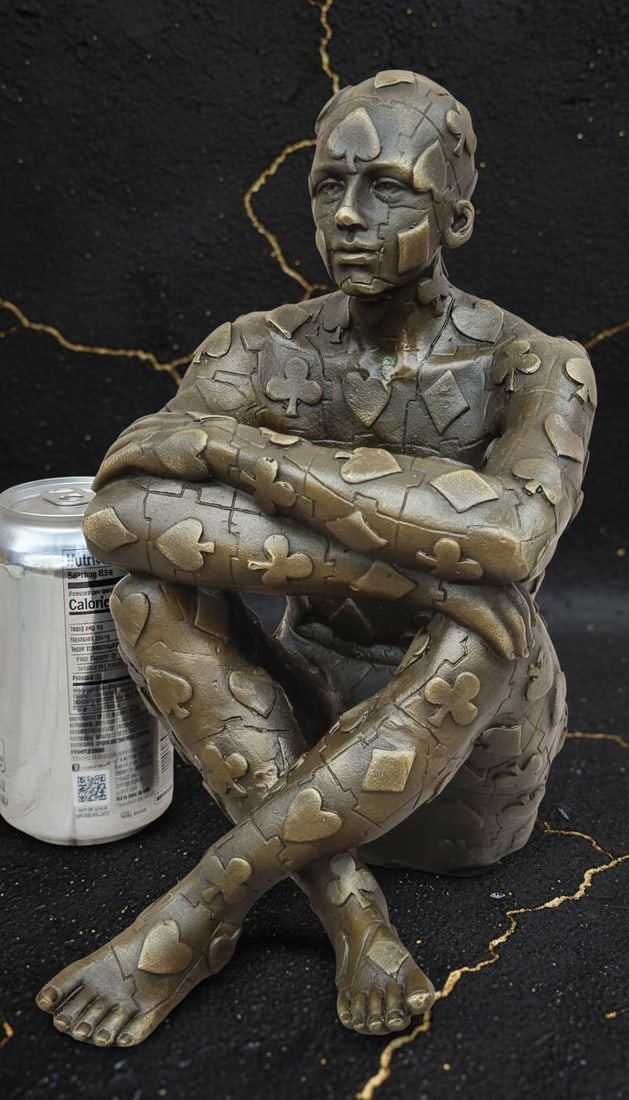 Poker Player Bronze Sculpture Surrealist Style Vegas Themed Art Figure - 2