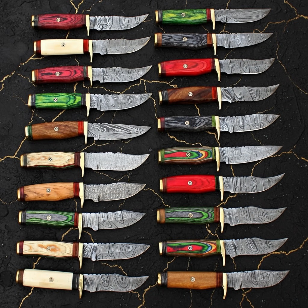 20pc Handmade Damascus Steel 8in Fixed Blade Hunting Camping Knife Set USA (1 of 3)