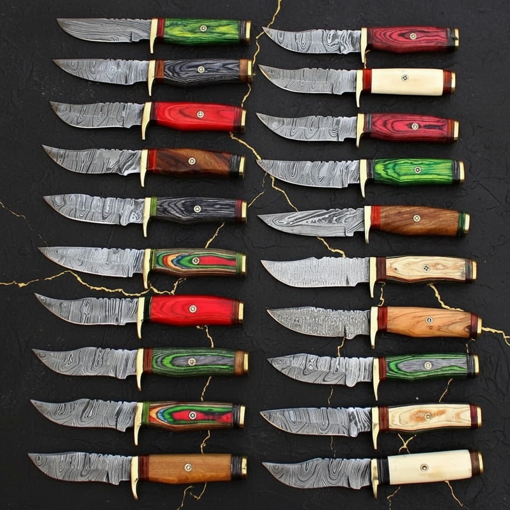 20pc Handmade Damascus Steel 8in Fixed Blade Hunting Camping Knife Set USA - 2