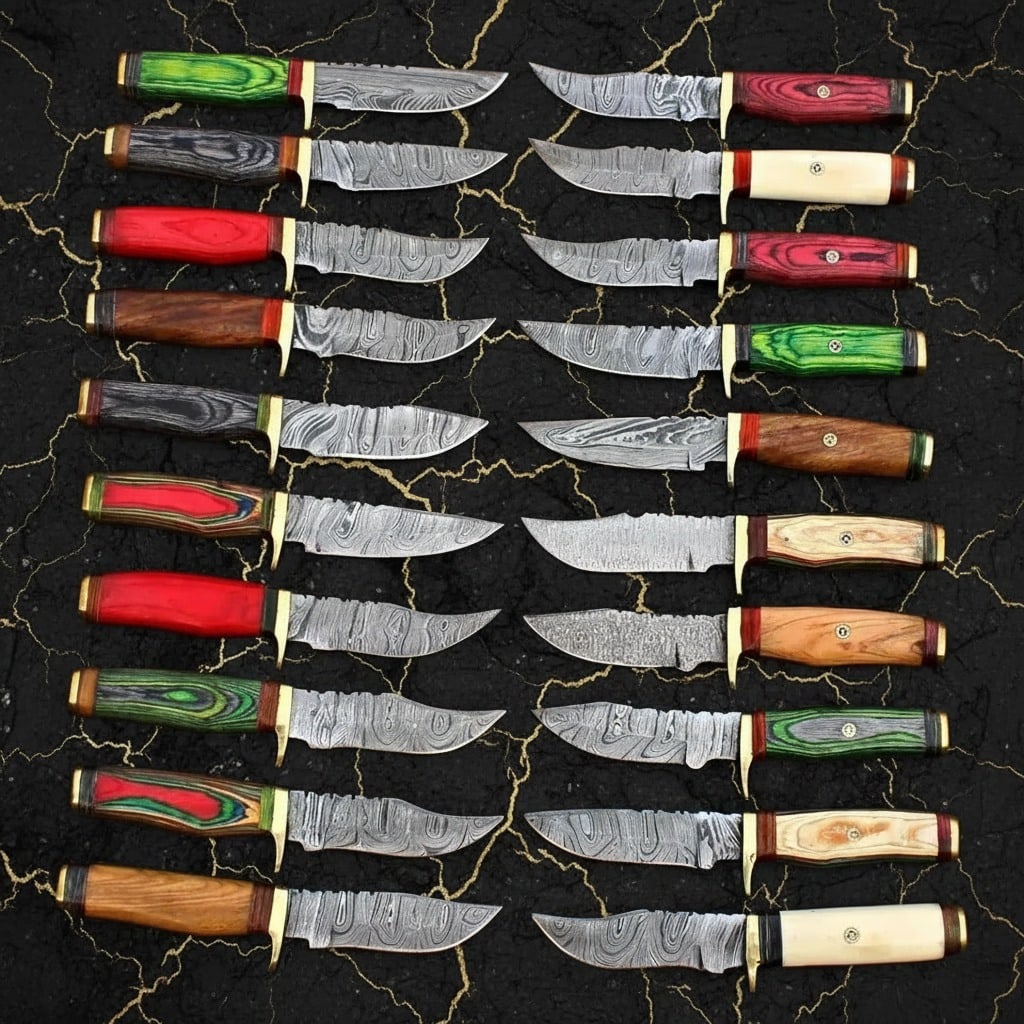 20pc Handmade Damascus Steel 8in Fixed Blade Hunting Camping Knife Set USA - 3