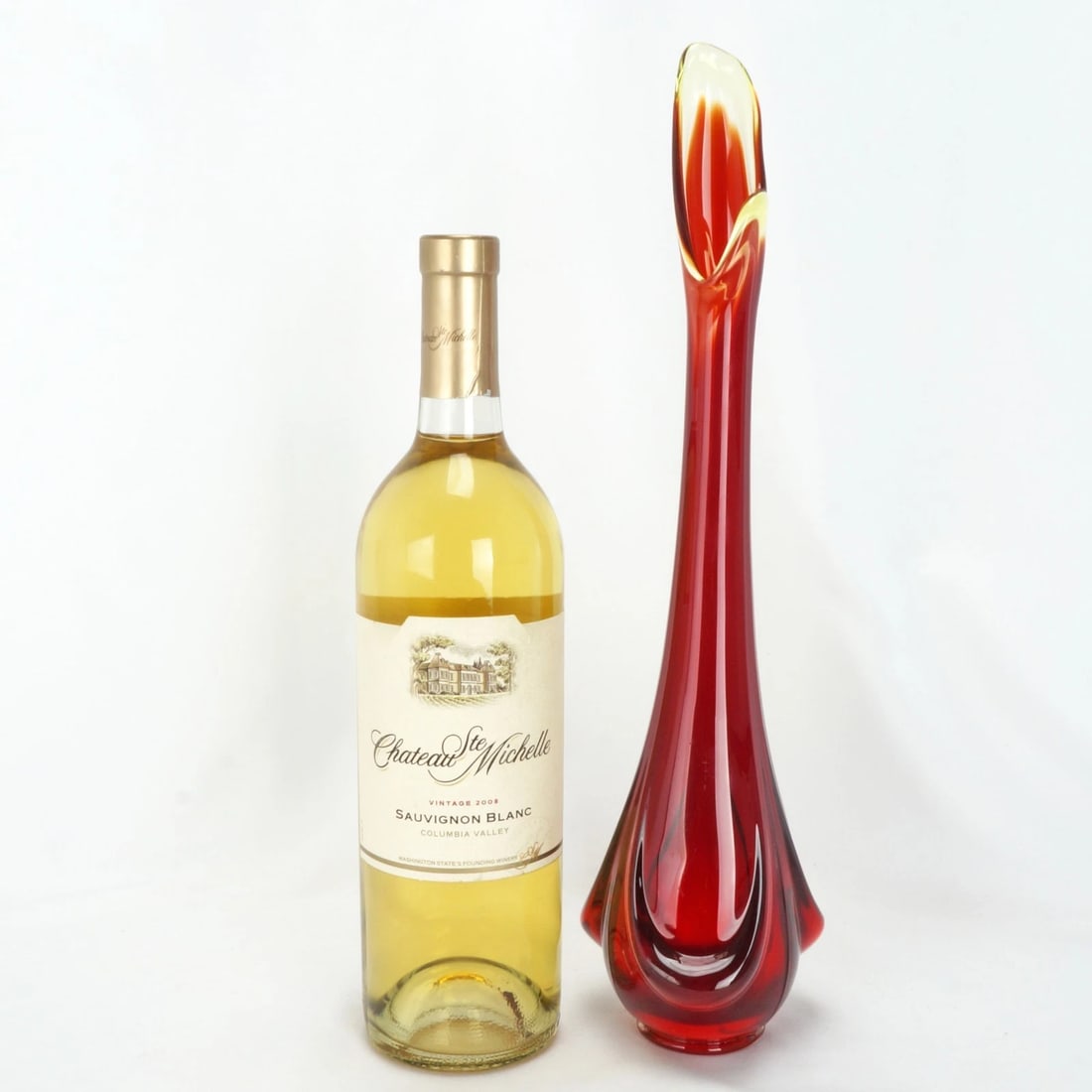 Vintage Amberina 15 in Swung Art Glass Vase - 2