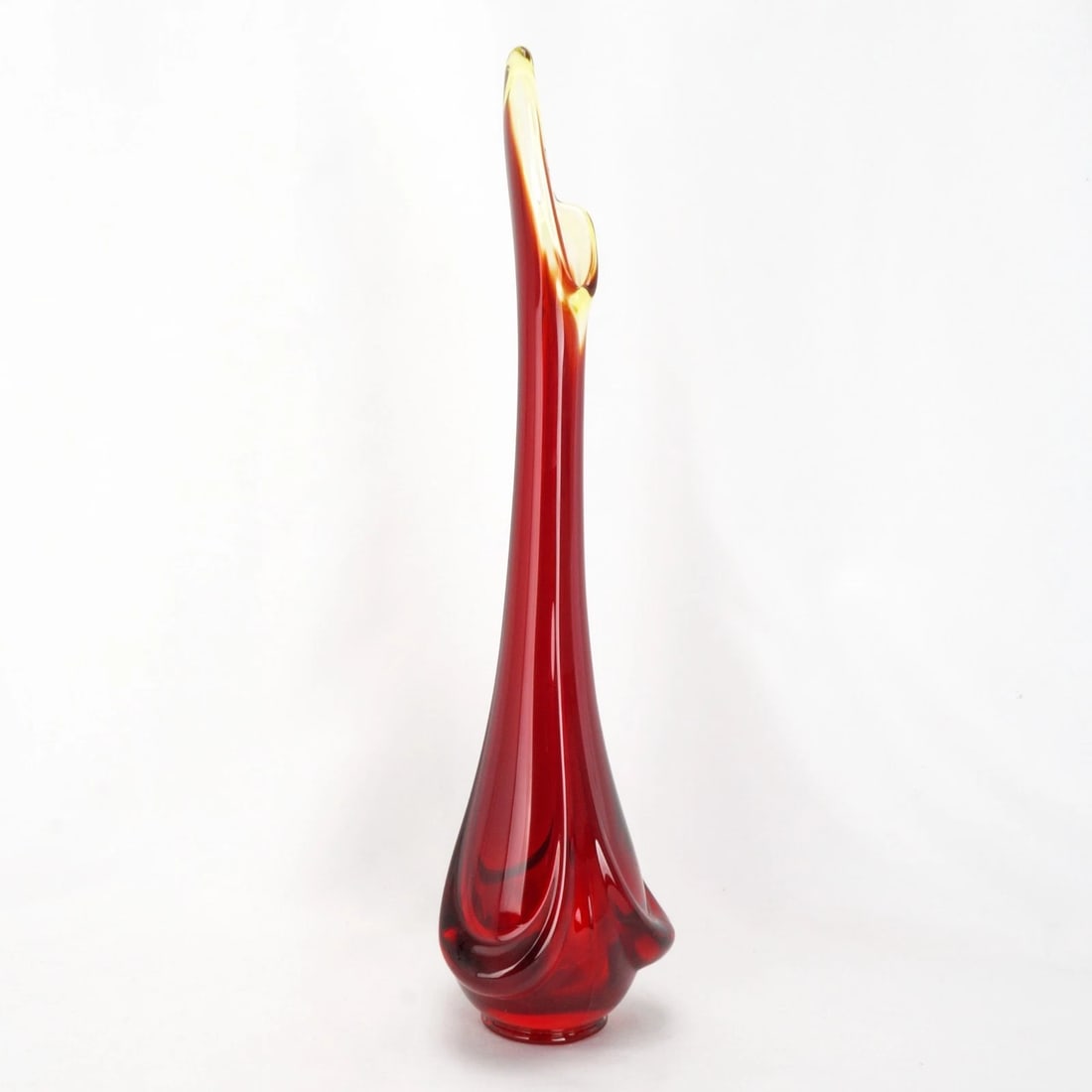 Vintage Amberina 15 in Swung Art Glass Vase - 5