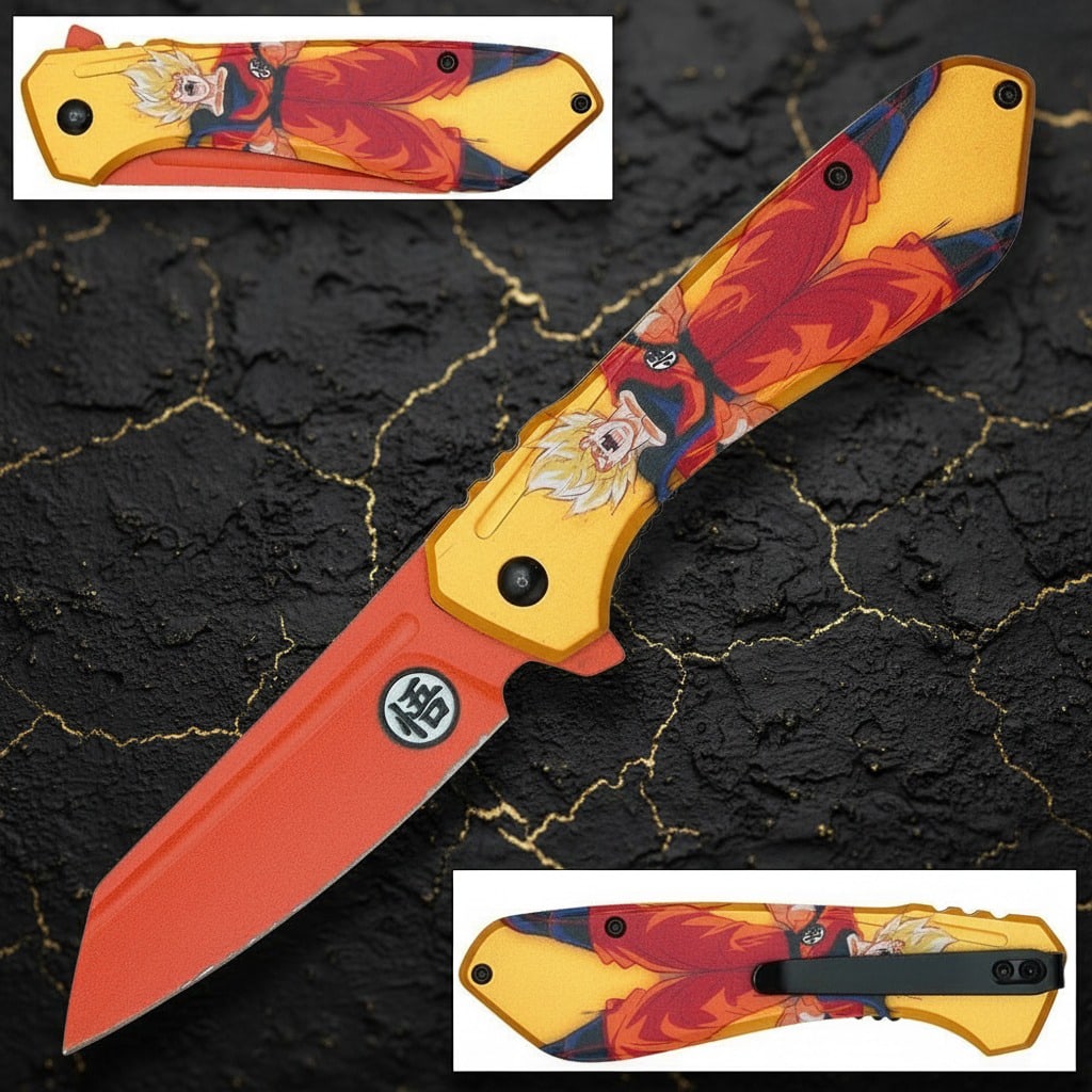 Folding Anime Warrior Spring Assisted Tactical Pocket Knife Orange (1 of 6)
