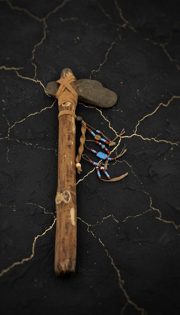 14" Handcrafted Tribal Stone Axe Primitive Beaded Tomahawk Decorative Art - 2