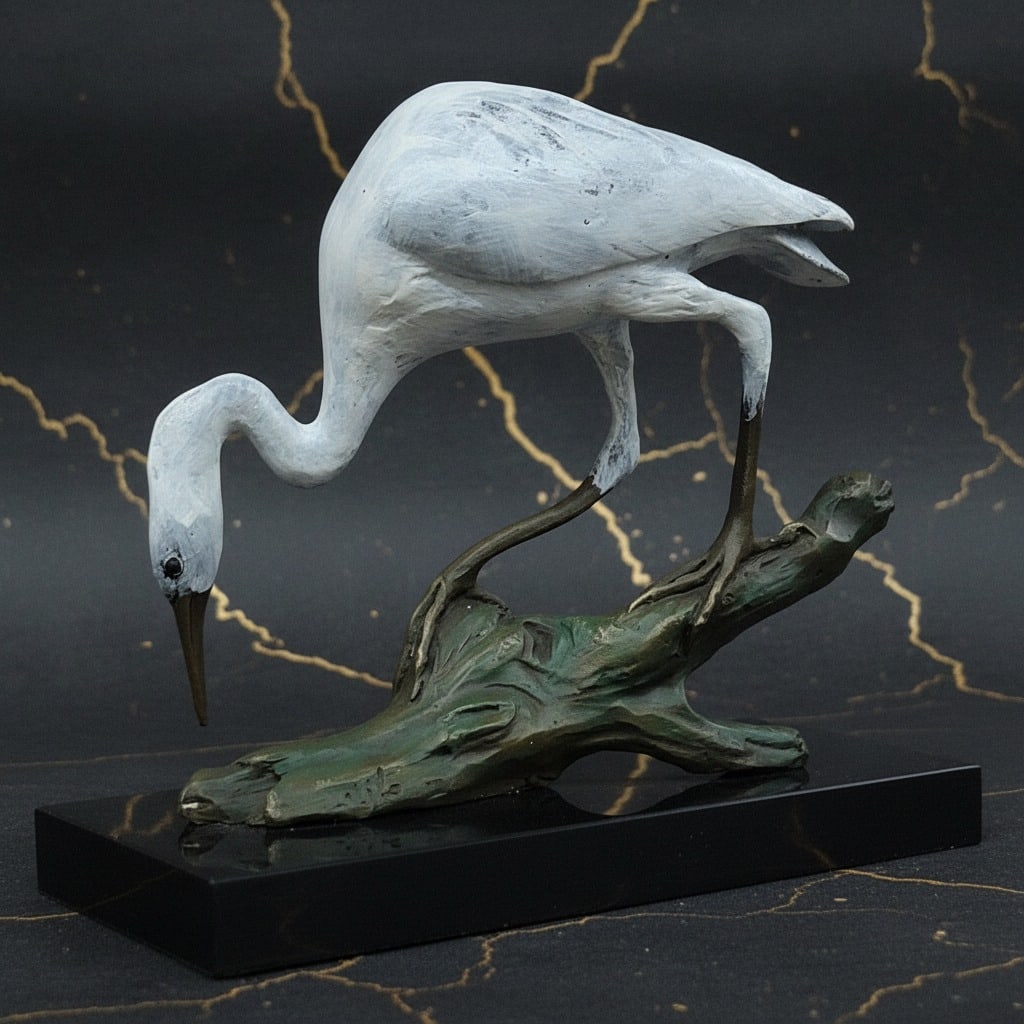 Art Deco Bronze Heron Bird Statue Sculpture Figurine Signed Sculpture (1 of 6)