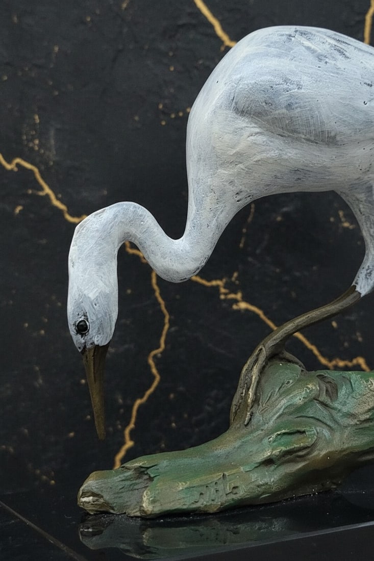 Art Deco Bronze Heron Bird Statue Sculpture Figurine Signed Sculpture - 3