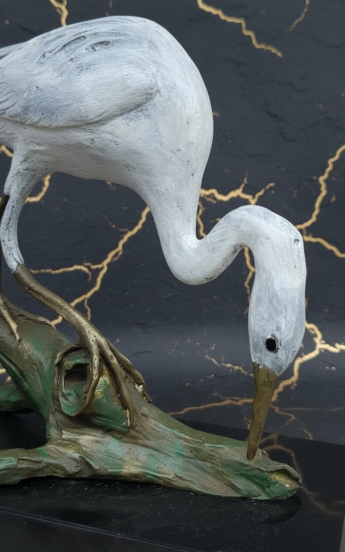 Art Deco Bronze Heron Bird Statue Sculpture Figurine Signed Sculpture - 4