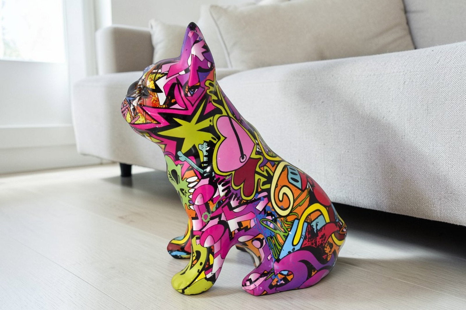 French Bulldog Painted Purple Graffiti Resin Statue Size: 8" x 5" x 10"H - 2