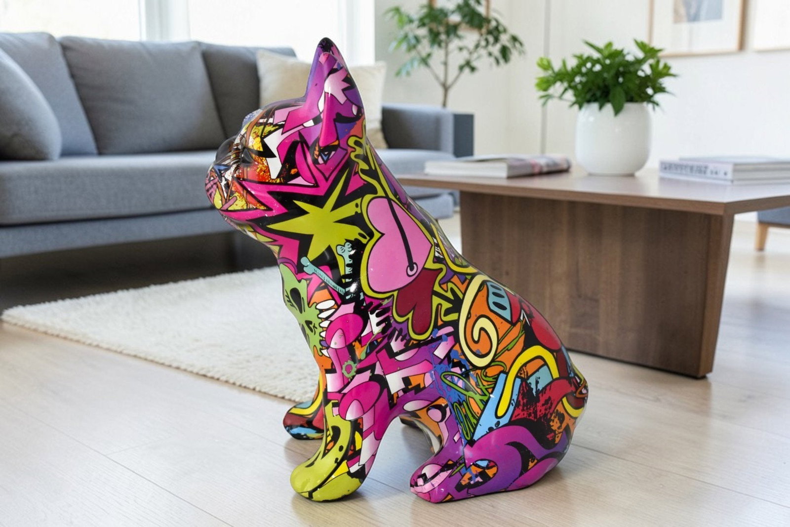 French Bulldog Painted Purple Graffiti Resin Statue Size: 8" x 5" x 10"H - 3