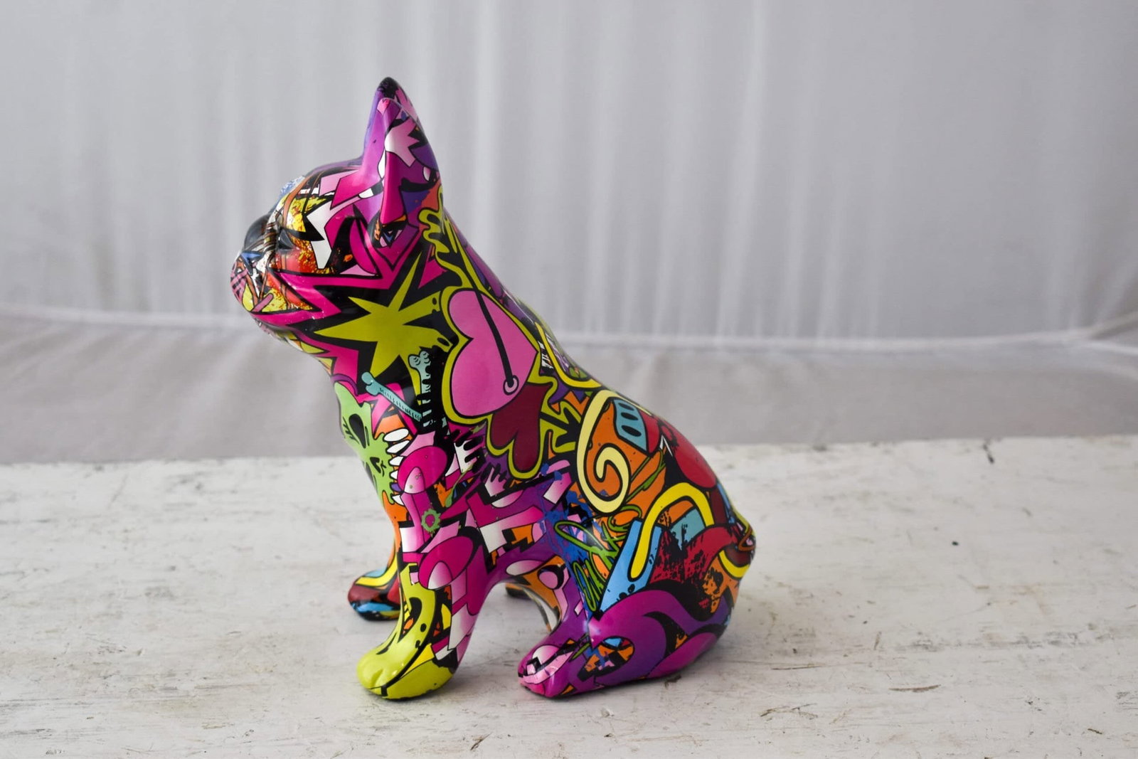 French Bulldog Painted Purple Graffiti Resin Statue Size: 8" x 5" x 10"H - 4