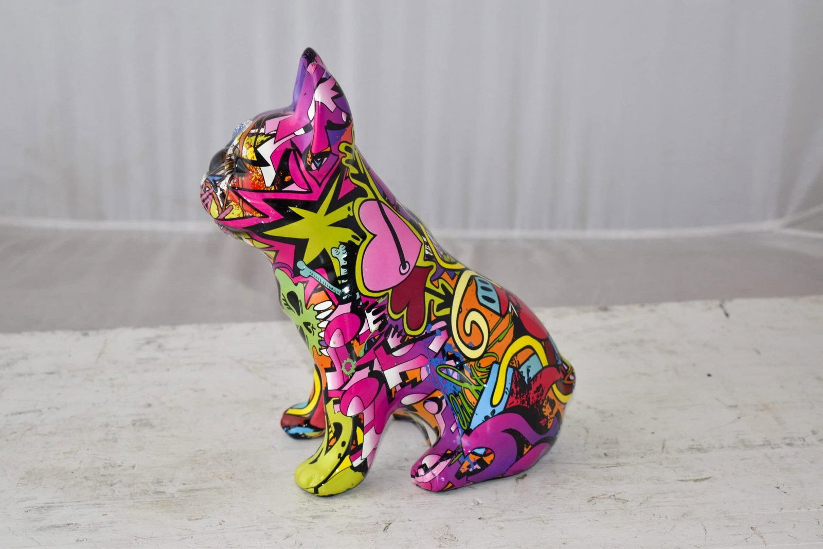 French Bulldog Painted Purple Graffiti Resin Statue Size: 8" x 5" x 10"H - 5