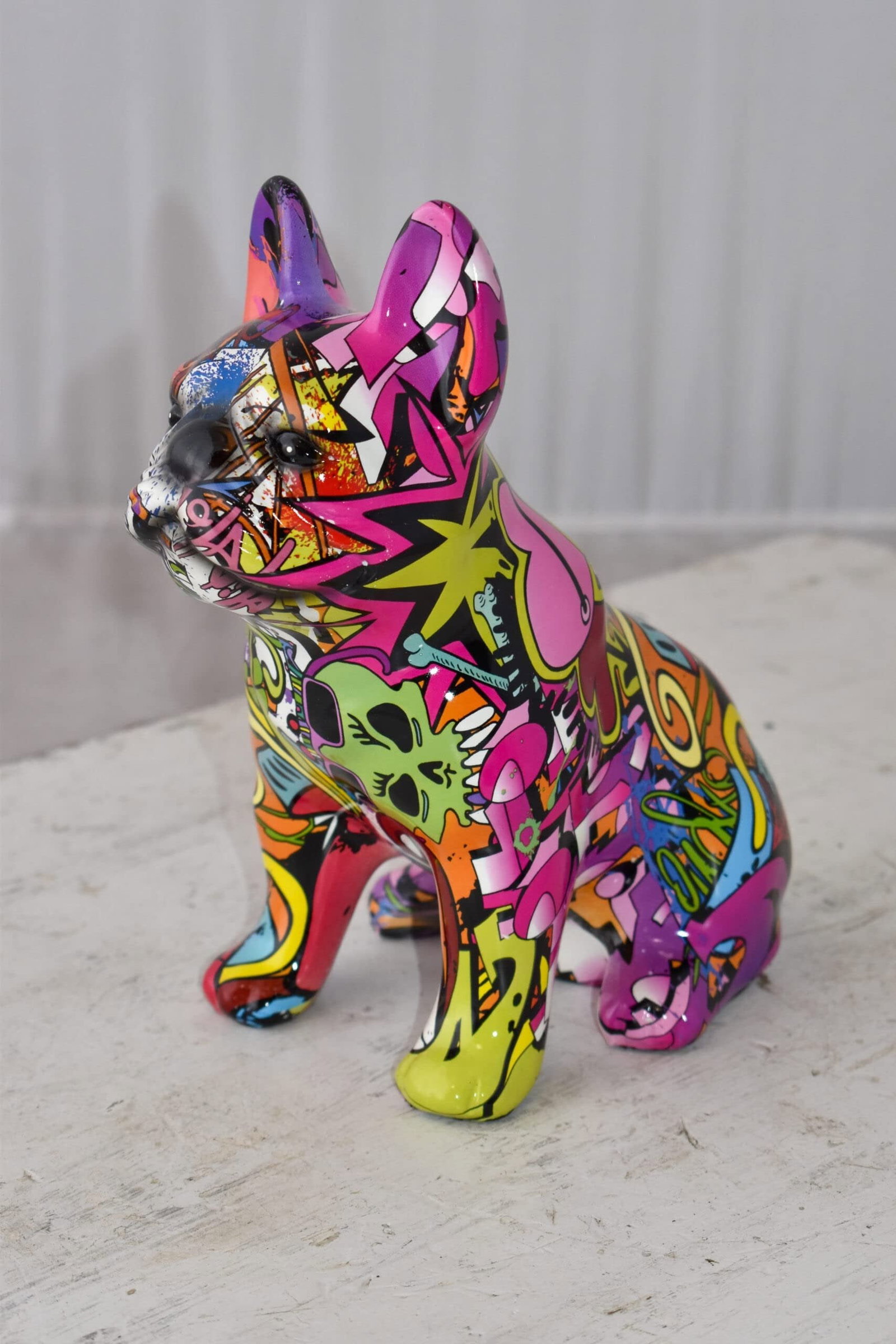 French Bulldog Painted Purple Graffiti Resin Statue Size: 8" x 5" x 10"H - 7