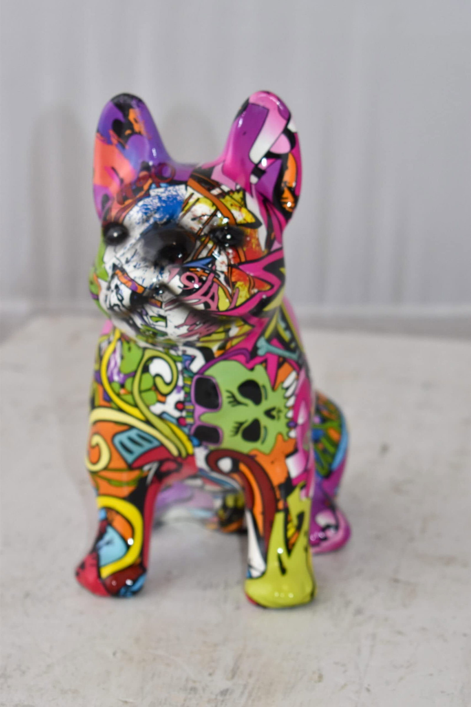 French Bulldog Painted Purple Graffiti Resin Statue Size: 8" x 5" x 10"H - 8