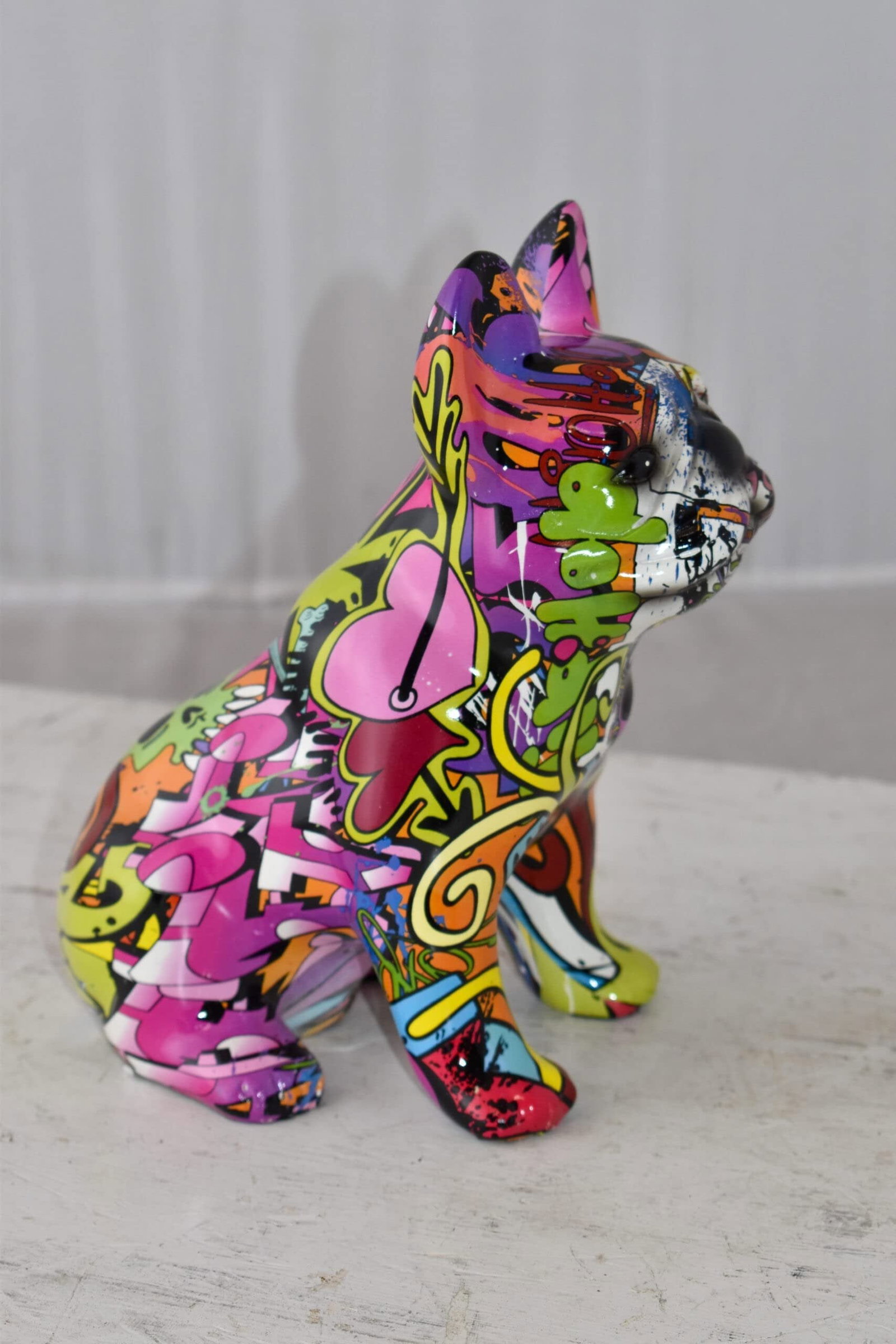 French Bulldog Painted Purple Graffiti Resin Statue Size: 8" x 5" x 10"H - 9