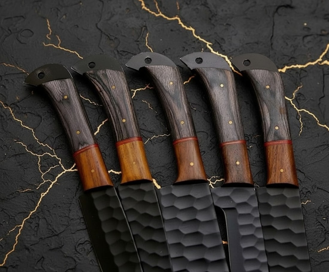Hand Forged Carbon Steel Chef Knife Set, 5-Piece Kitchen Knives with Wood Handles - 2