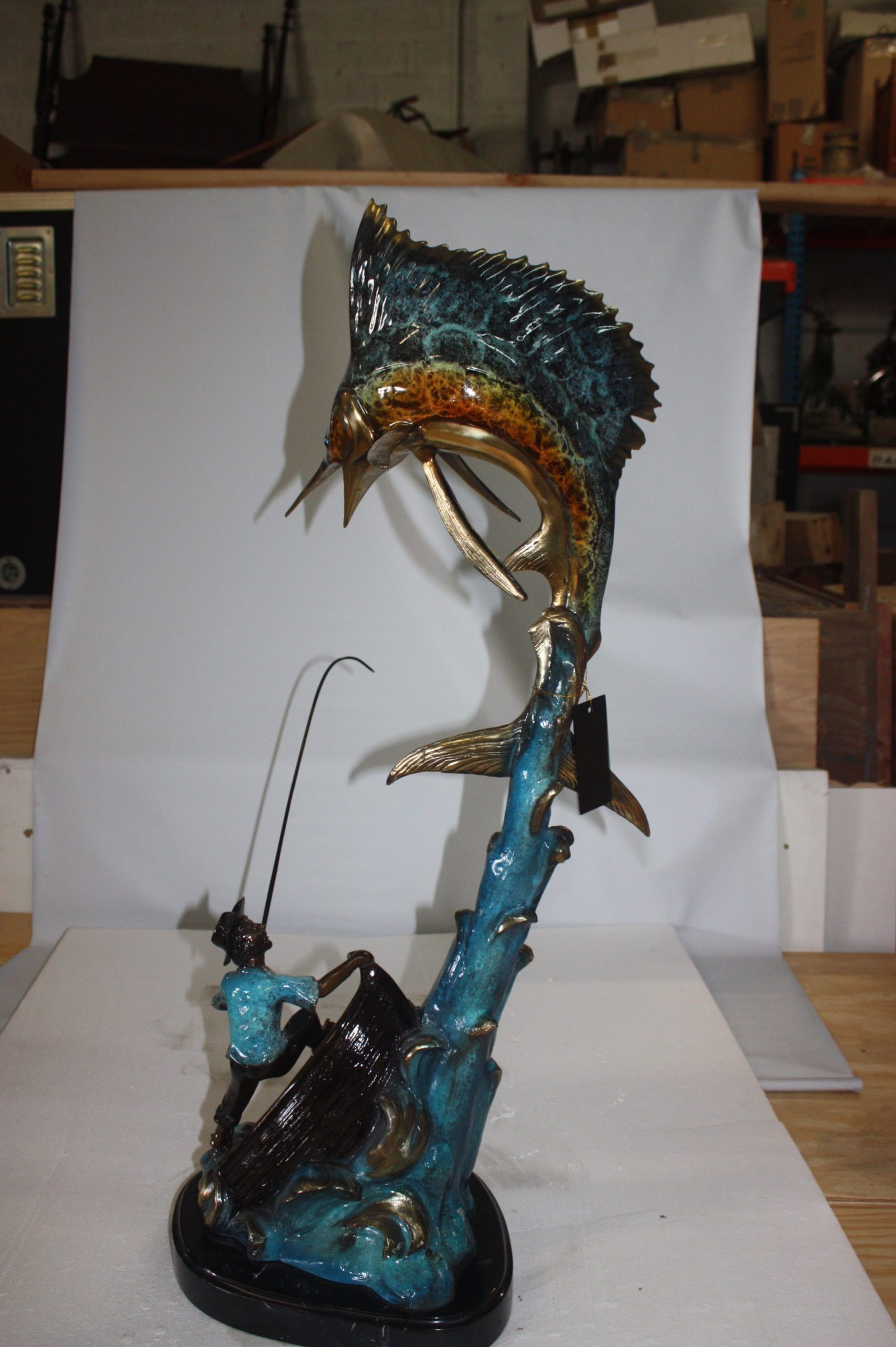 Fishing Man On A Boat Made By Bronze - 12