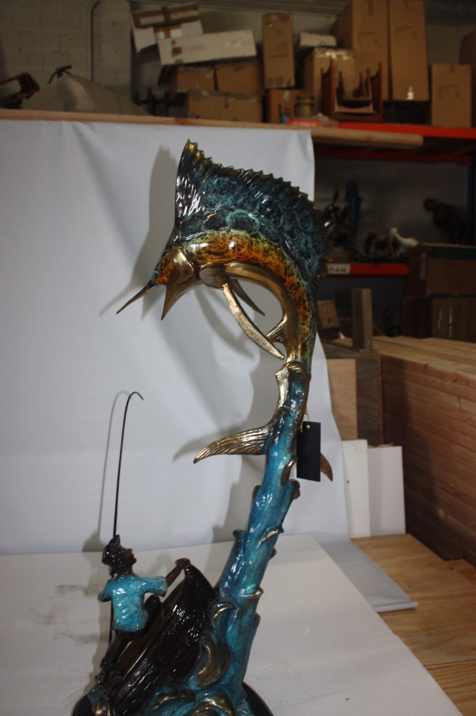 Fishing Man On A Boat Made By Bronze - 4