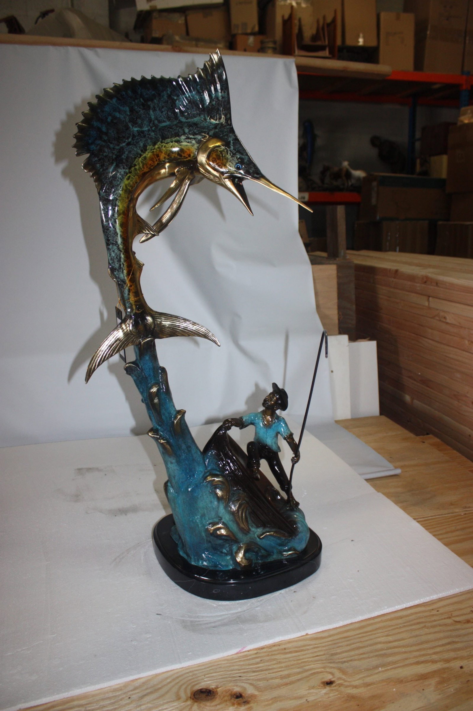 Fishing Man On A Boat Made By Bronze - 6